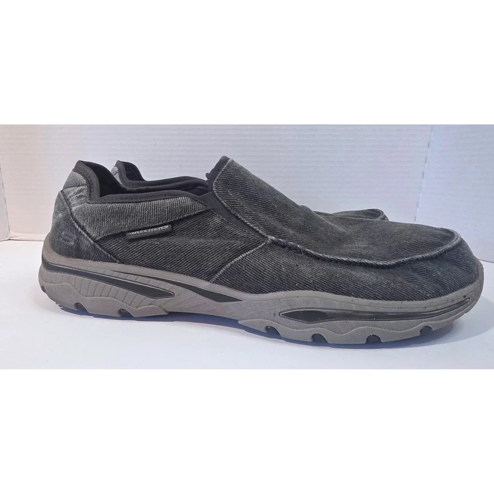 Skechers Relaxed Fit Charcoal Canvas Slip On Shoe Air Cooled Memory Foam SZ 12